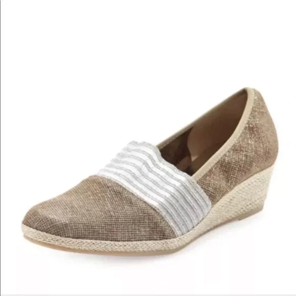 Sesto Meucci Malina slip on espadrille dressy wedge metallic size 7